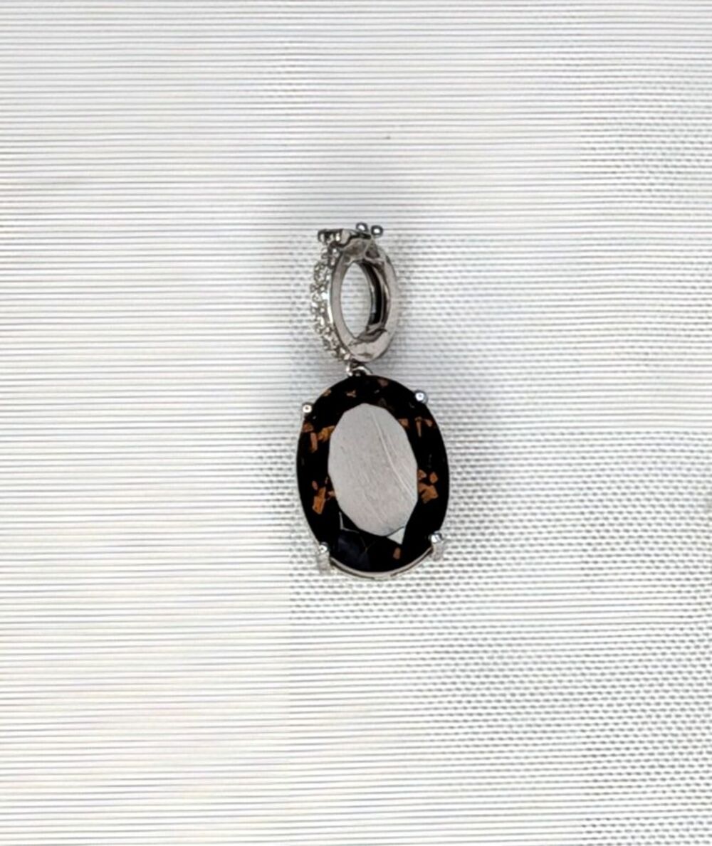 Smoky Quartz Oval Shaped Pendant/Enhancer - Sterling Silver, Brown